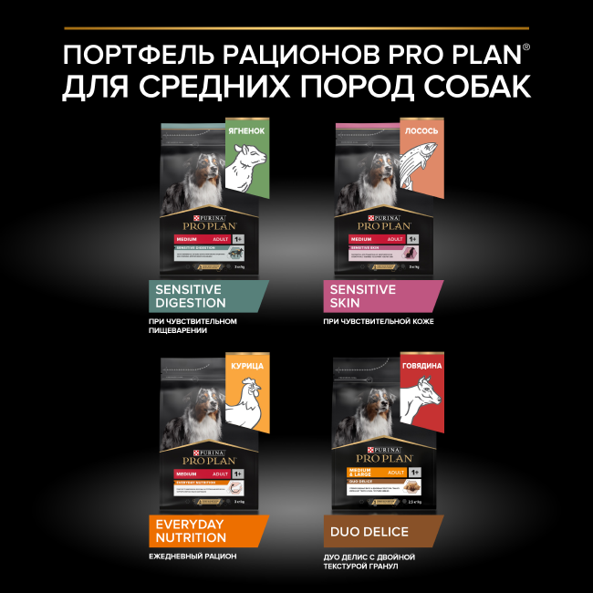 PRO PLAN® SENSITIVE SKIN для взрослых собак средних пород с чувствительной кожей, с высоким содержанием лосося